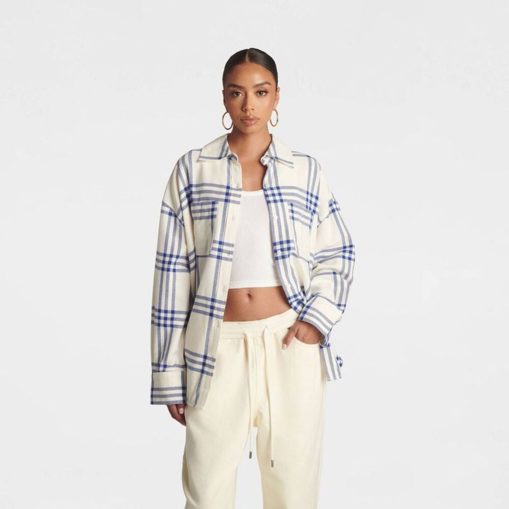 KBB by KAHLANA Women's 'The Ex-Boyfriend Shirt - Blue Plaid XS